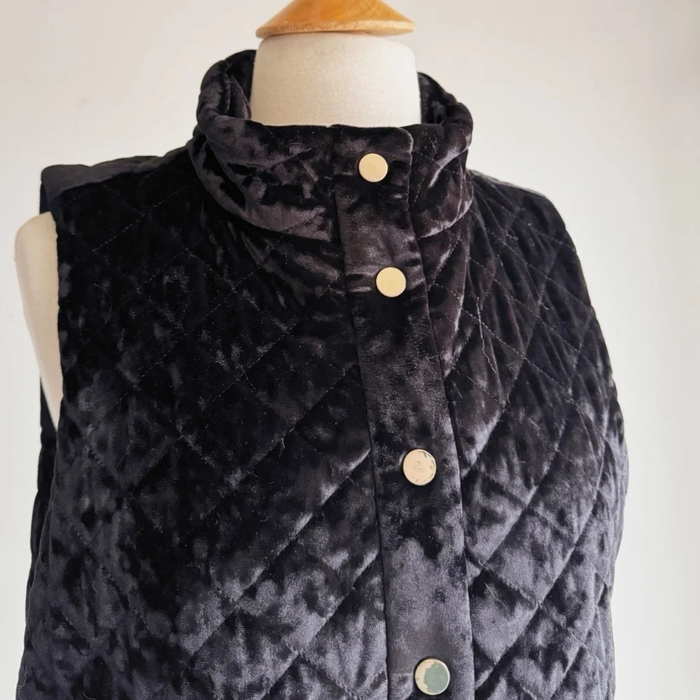 Charter Club Quilted Velvet Puffer Vest Black Cozy Luxe Medium